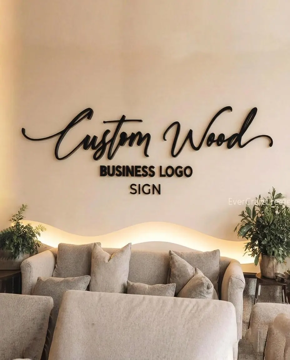 Custom Handmade Wooden Logo Business Sign, Wooden Brand Sign for Office, Wooden Wall Lettering, Rustic Wood Sign, Laser Cut Logo Sign, Salon