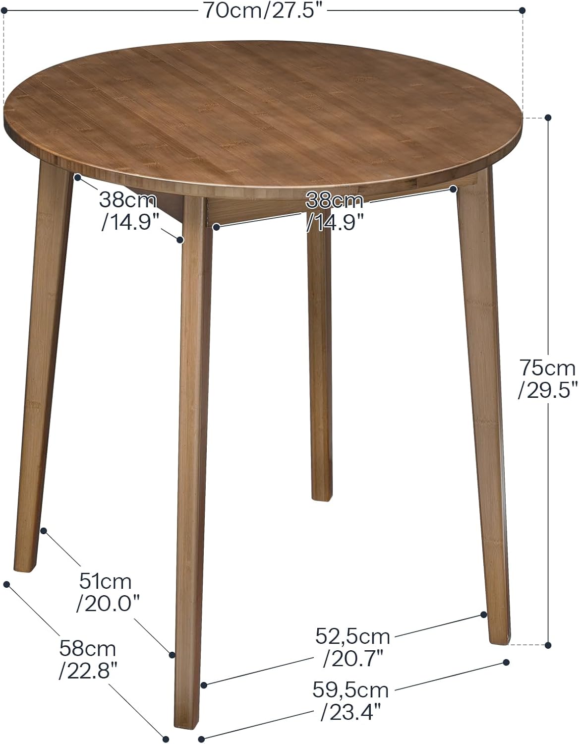 HOOBRO Bamboo Dining Table, Round Dining Table for 2, 27.5 Kitchen Table for Small Space, Writing Table, Easy to Assemble, for Dining Room, Living Room, Office, Kitchen, Apartment, Brown BR71CZ01G1