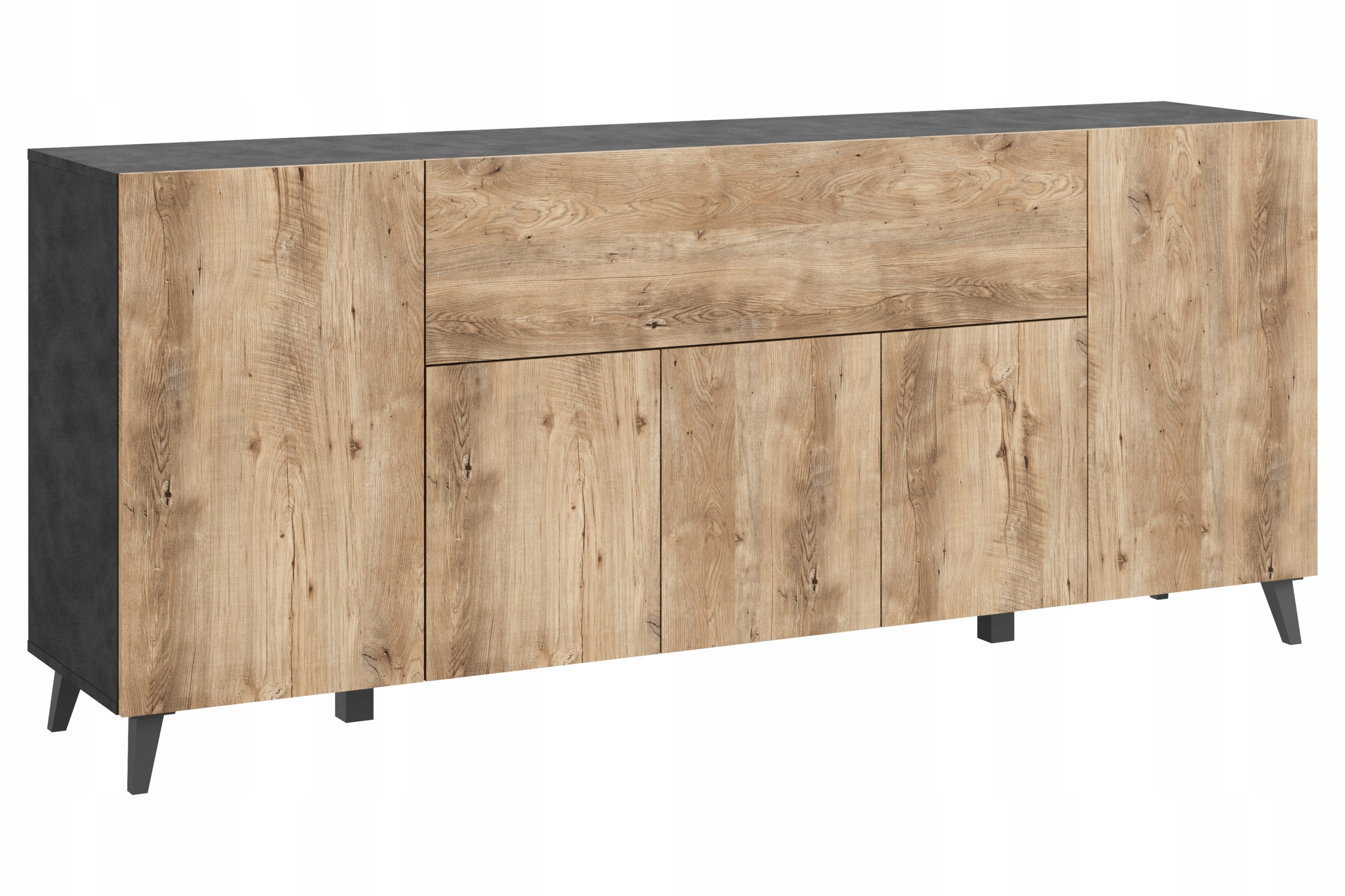 Nowoczesna komoda 180cm do salonu na nóżkach antracyt matera, kszatan