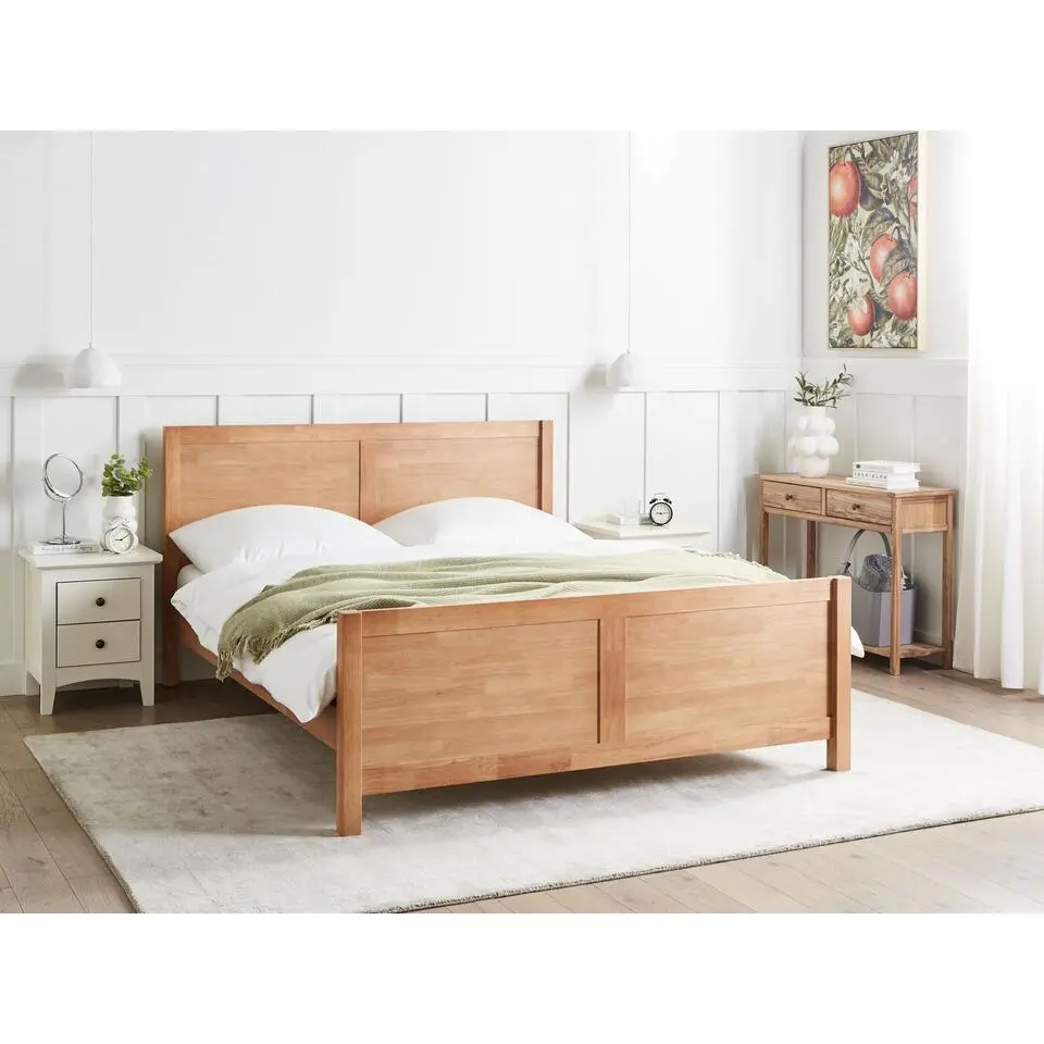 CHAMPAGNAT - Tweepersoonsbed - Lichtbruin - 160 x 200 cm - Rubberhout