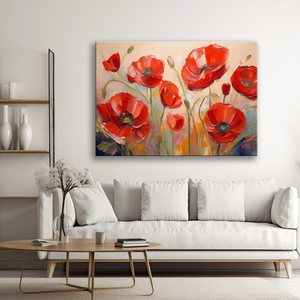 Feeby Obraz na płótnie, Malowane Maki Kwiaty Czerwone 60x40