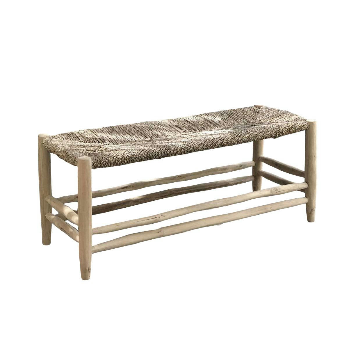 PEPPER - Banc en bois de teck et jonc de mer