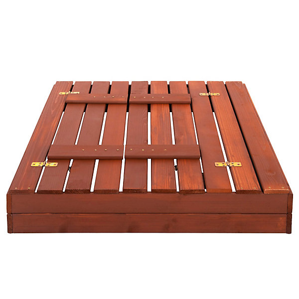 Bac à sable premium pour enfants marron 100 x 100 cm avec bancs, bâche et toile anti-mauvaises herbes
