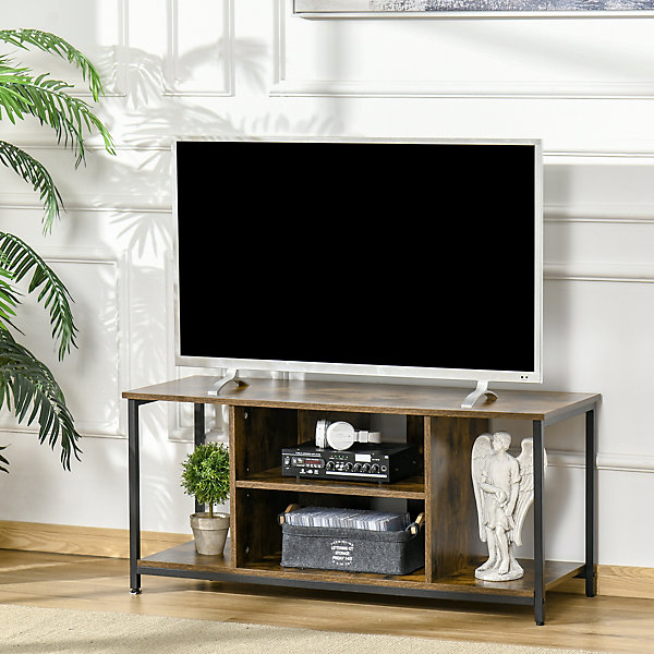 Meuble TV 110 cm, pour téléviseur jusqu'à 55 pouces avec compartiments ouverts et étagère réglable, brun rustique