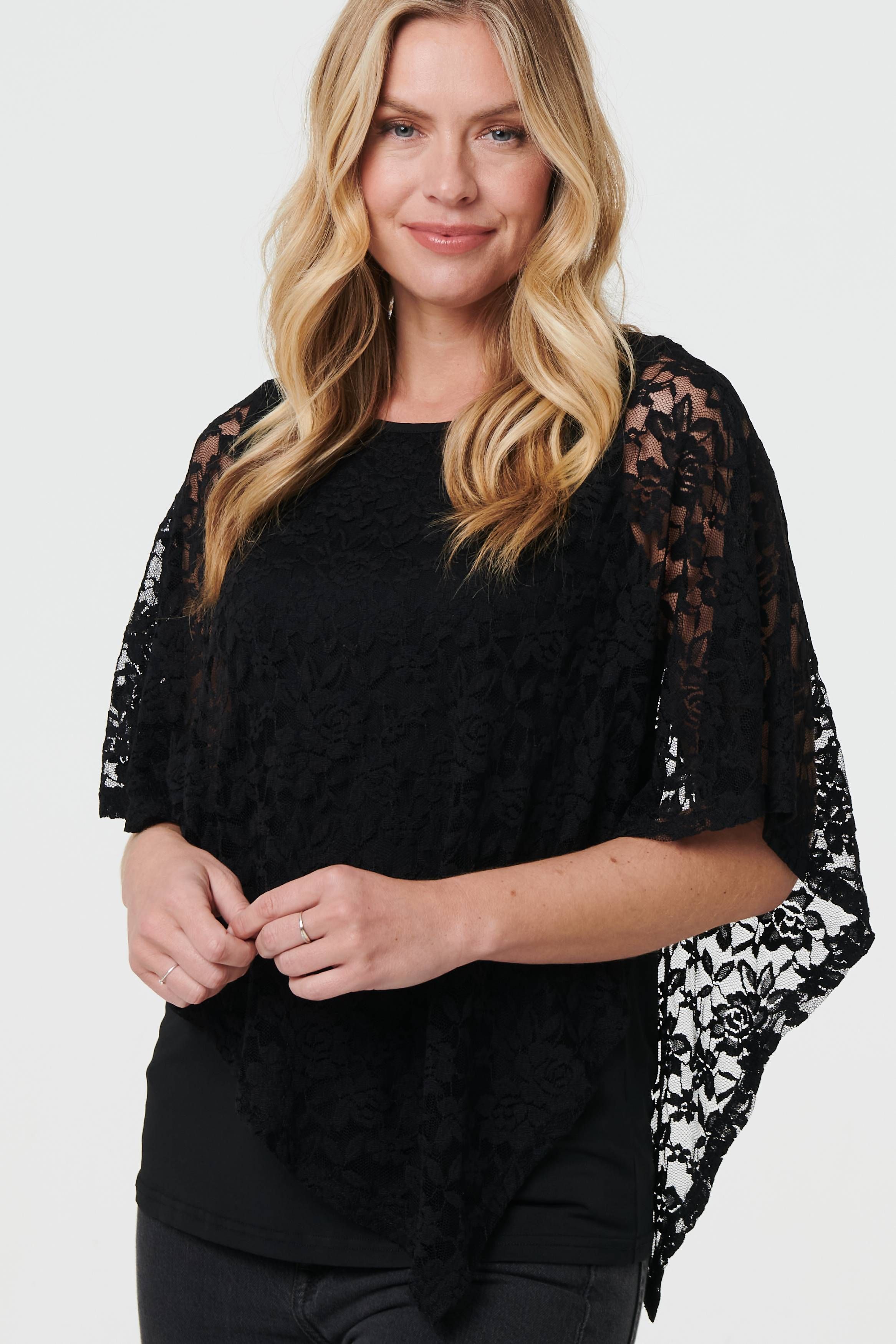 Izabel London Floral Lace Asymmetric Layered Top