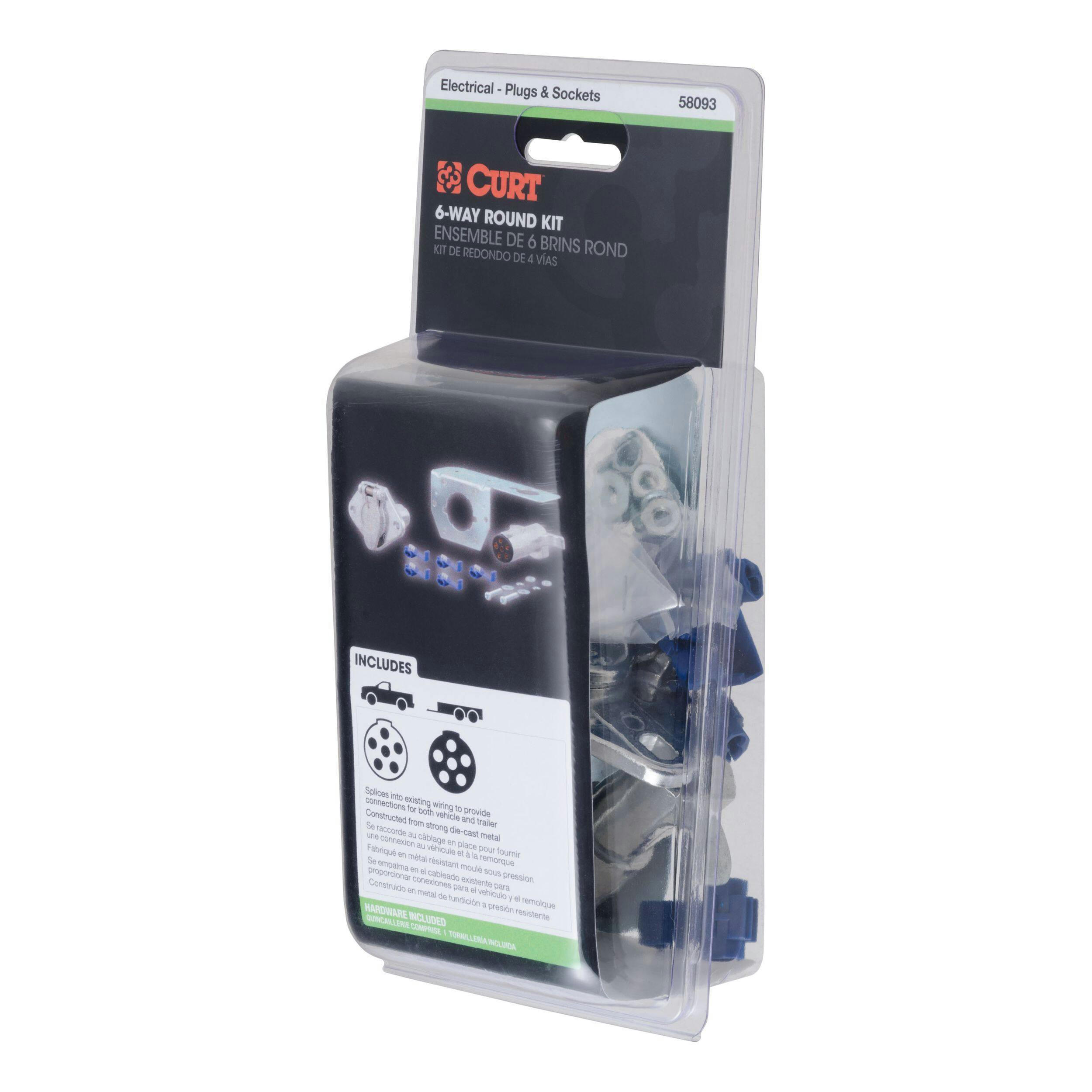 CURT 58093 6-Way Round Vehicle & Trailer Connector Plug & Socket with Hardware