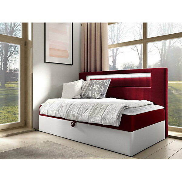 Lit continental Baltimore 168, Unique, Rouge, Faux cuir, Disponible