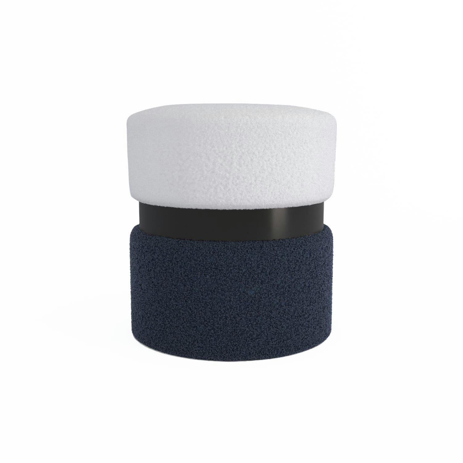 CASSIOPEE - Pouf contemporain, bicolore bleu et métal noir