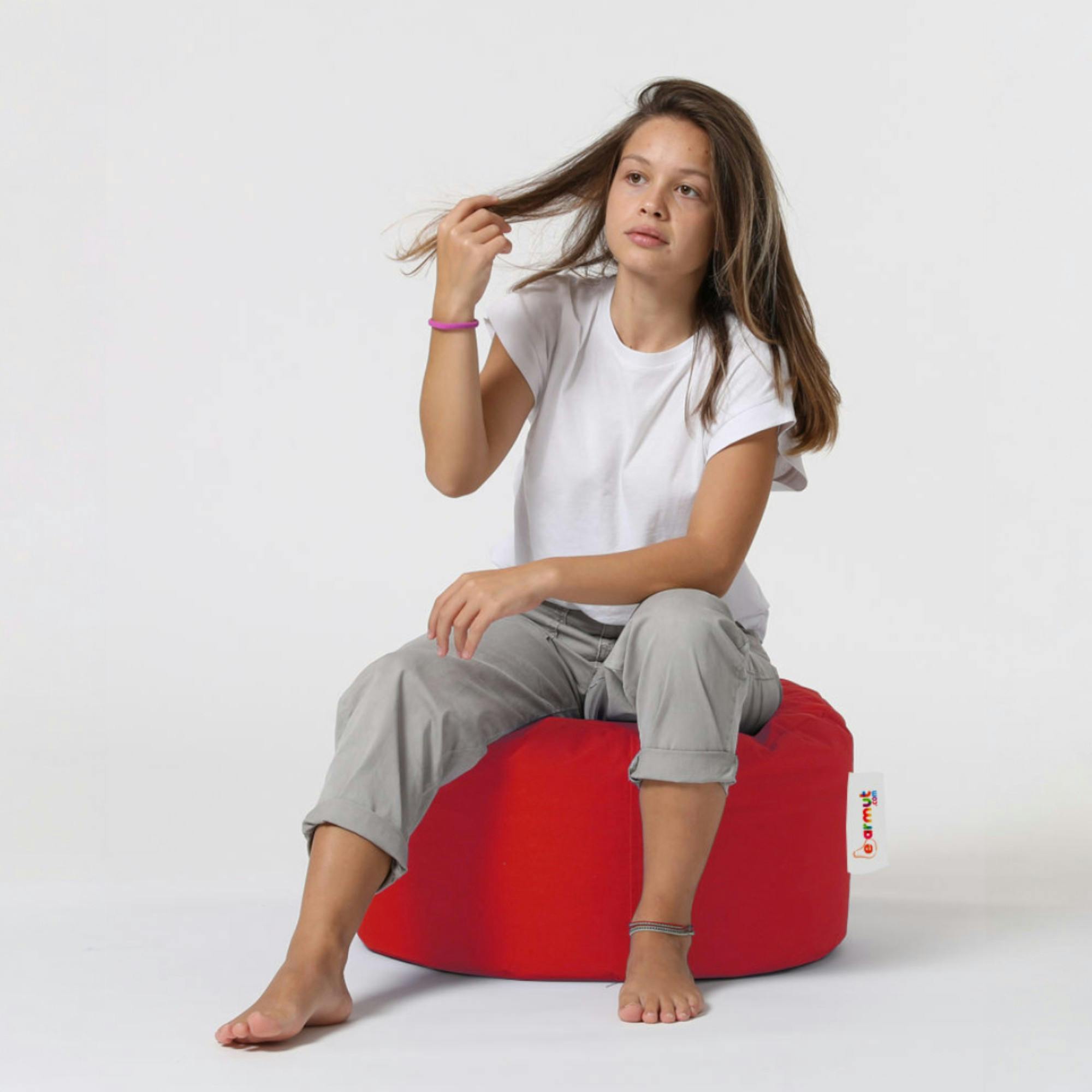 Pouf extérieur imperméable rouge - forme ronde ARTA