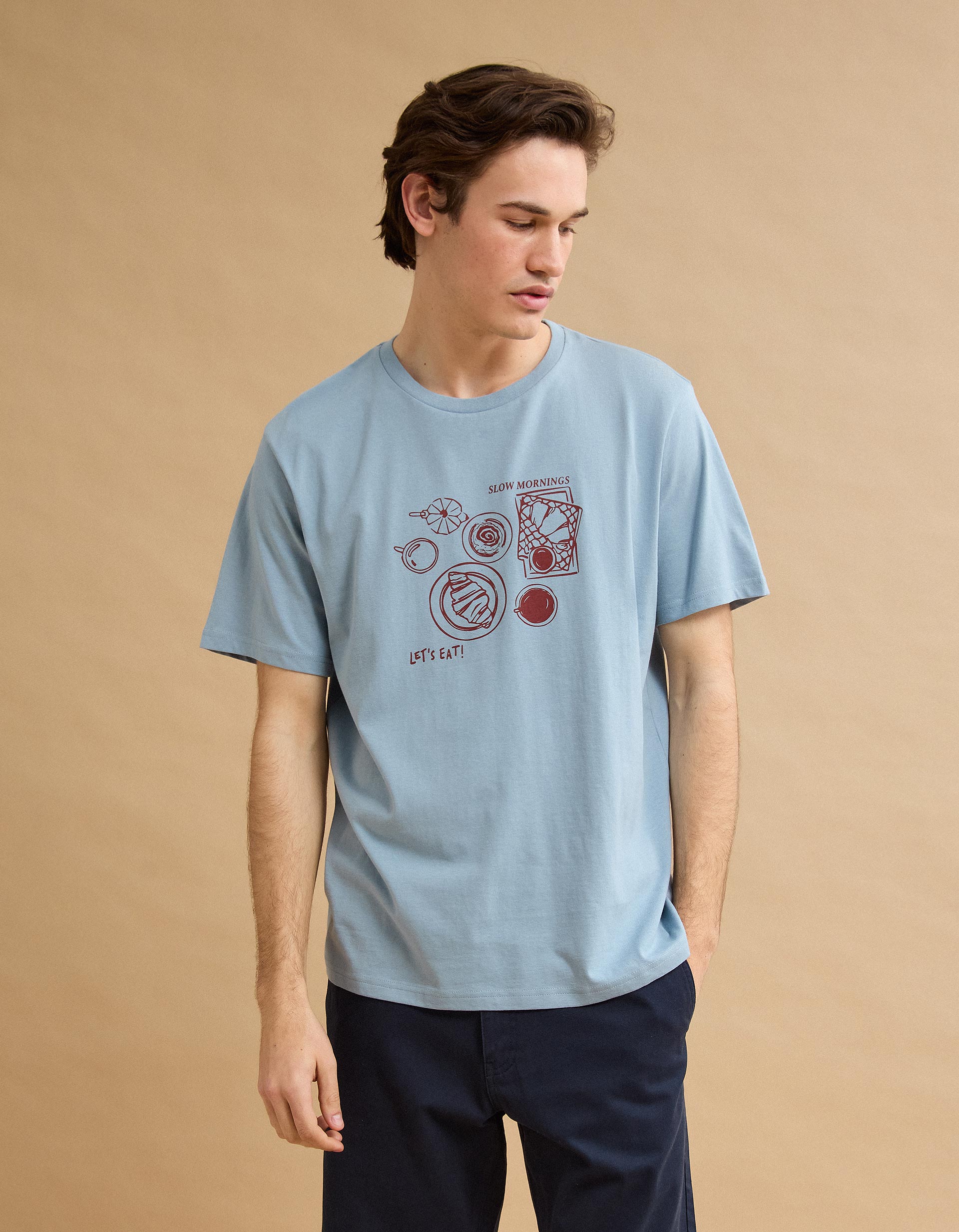 T-shirt Jersey Estampado, Homem, Azul Claro