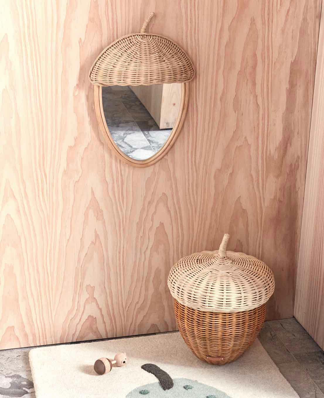 ACORN - Miroir mural marron en rotin H42x31xcm