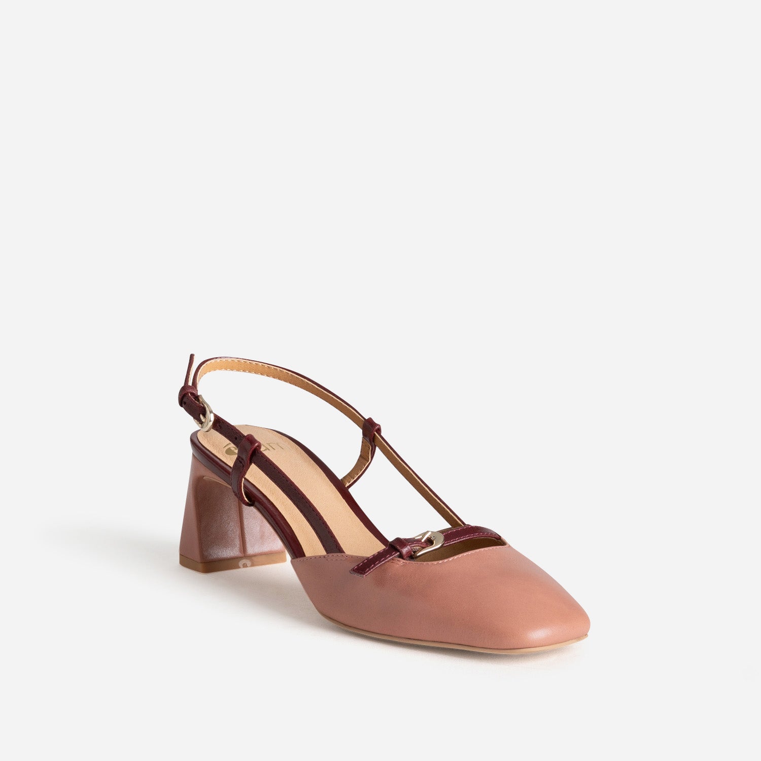 Escarpin slingback rose et bordeaux cuir
