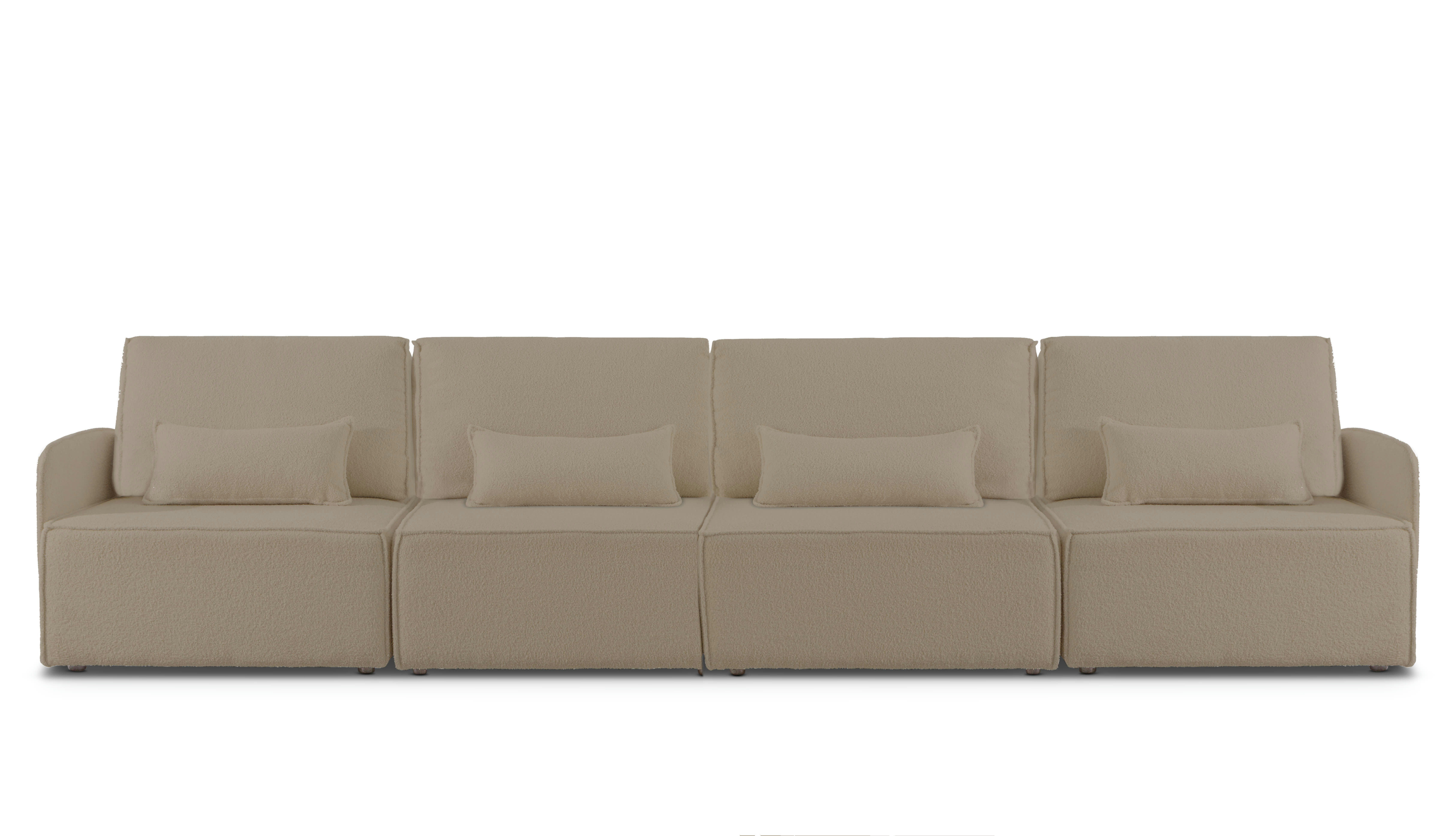 LEA - Canapé 4 places chaise longue en bouclé et en pin Pierre