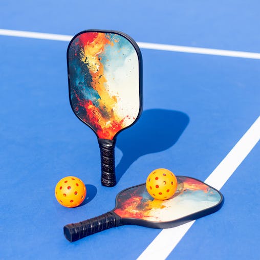 Pickleball Set with 6 Aerodynamic Balls and 2 Durable Fiberglass Paddles