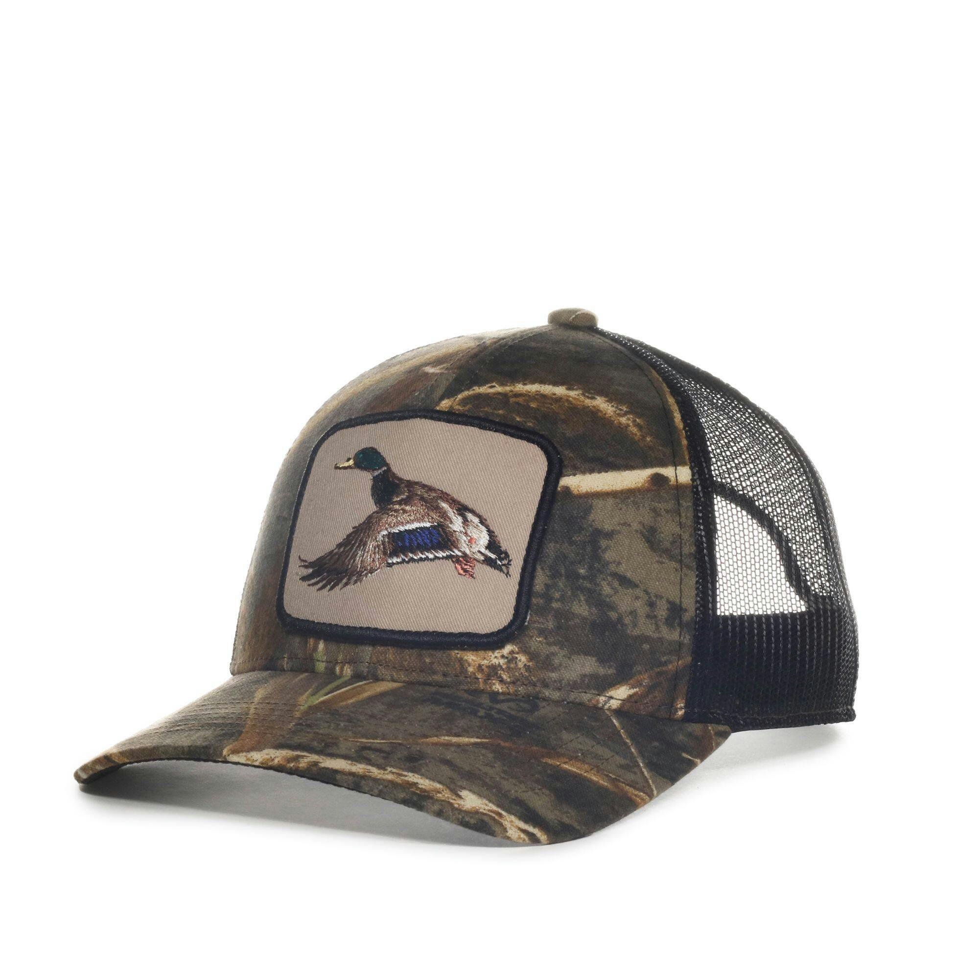 Realtree Max5 Camo Duck Patch Black Mesh Back Baseball Cap with Snap Closure, Cotton/Polyester, One Size