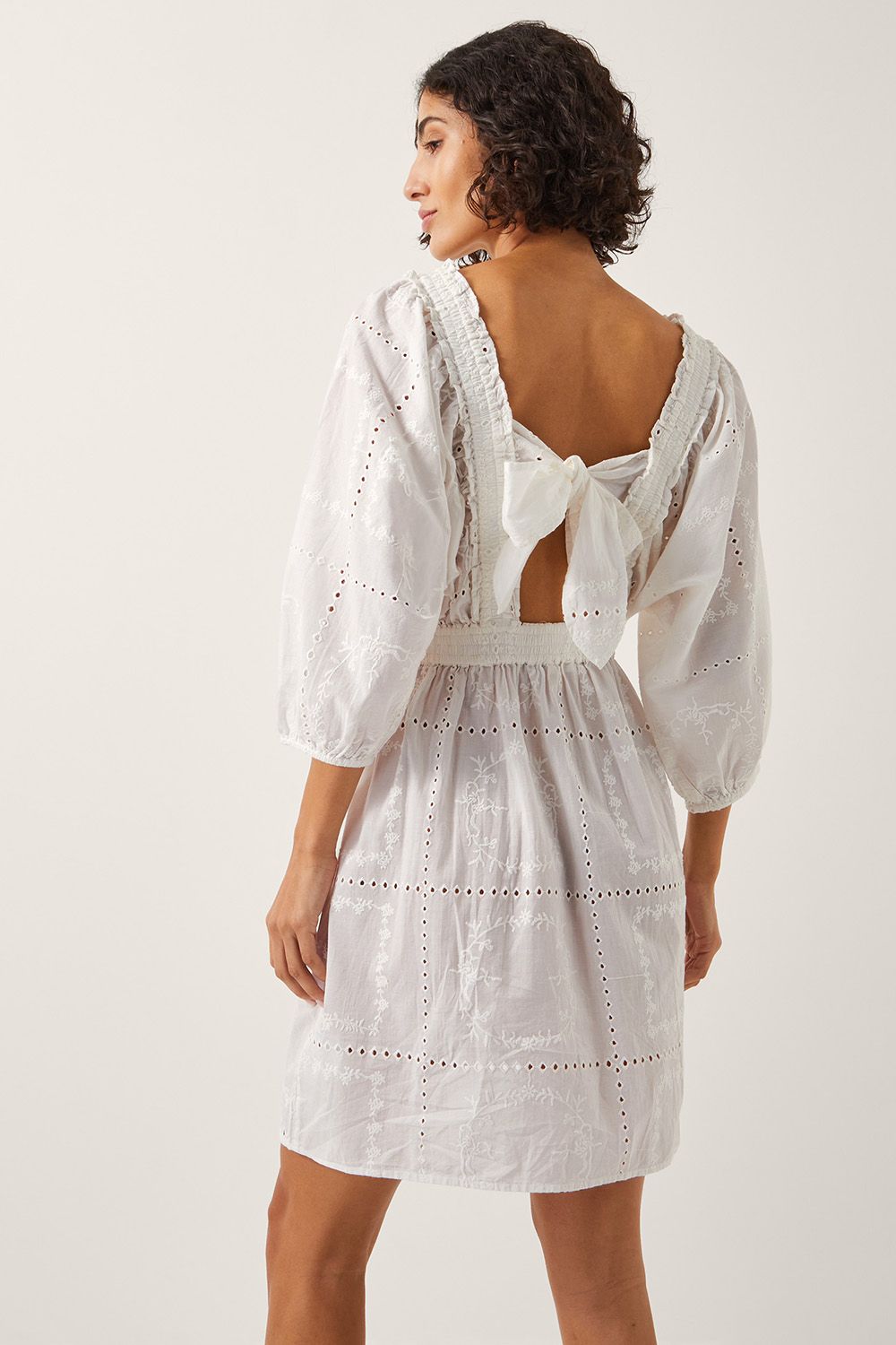 Monsoon Nova Broderie Back Tie Mini Dress White