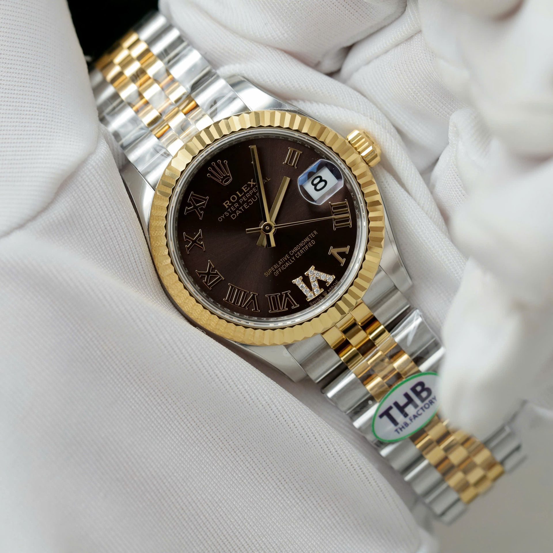 Rolex Datejust SS/YG Plated Chocolate Dial CZ Diamonds 31mm Jub THBF Replica