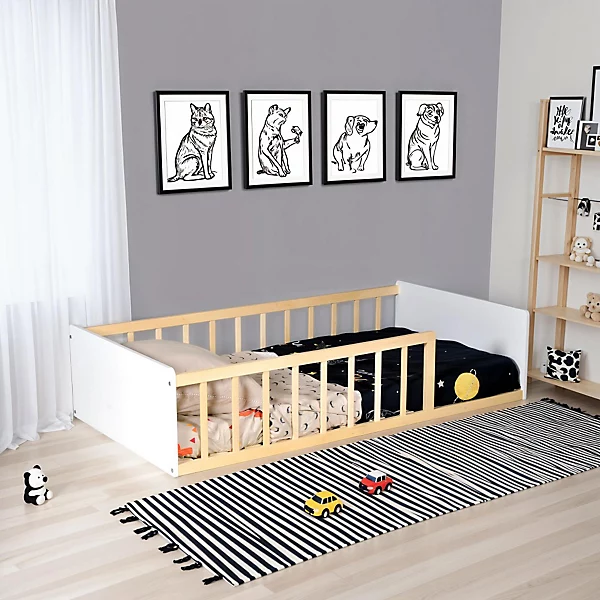 LIT 80x160 PILOU avec sommier / Blanc et Naturel