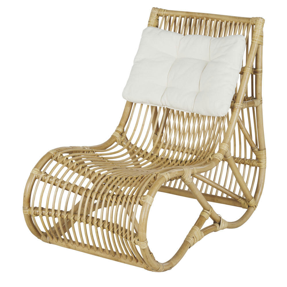 Khalil - Fauteuil de jardin en rotin et coussin écru
