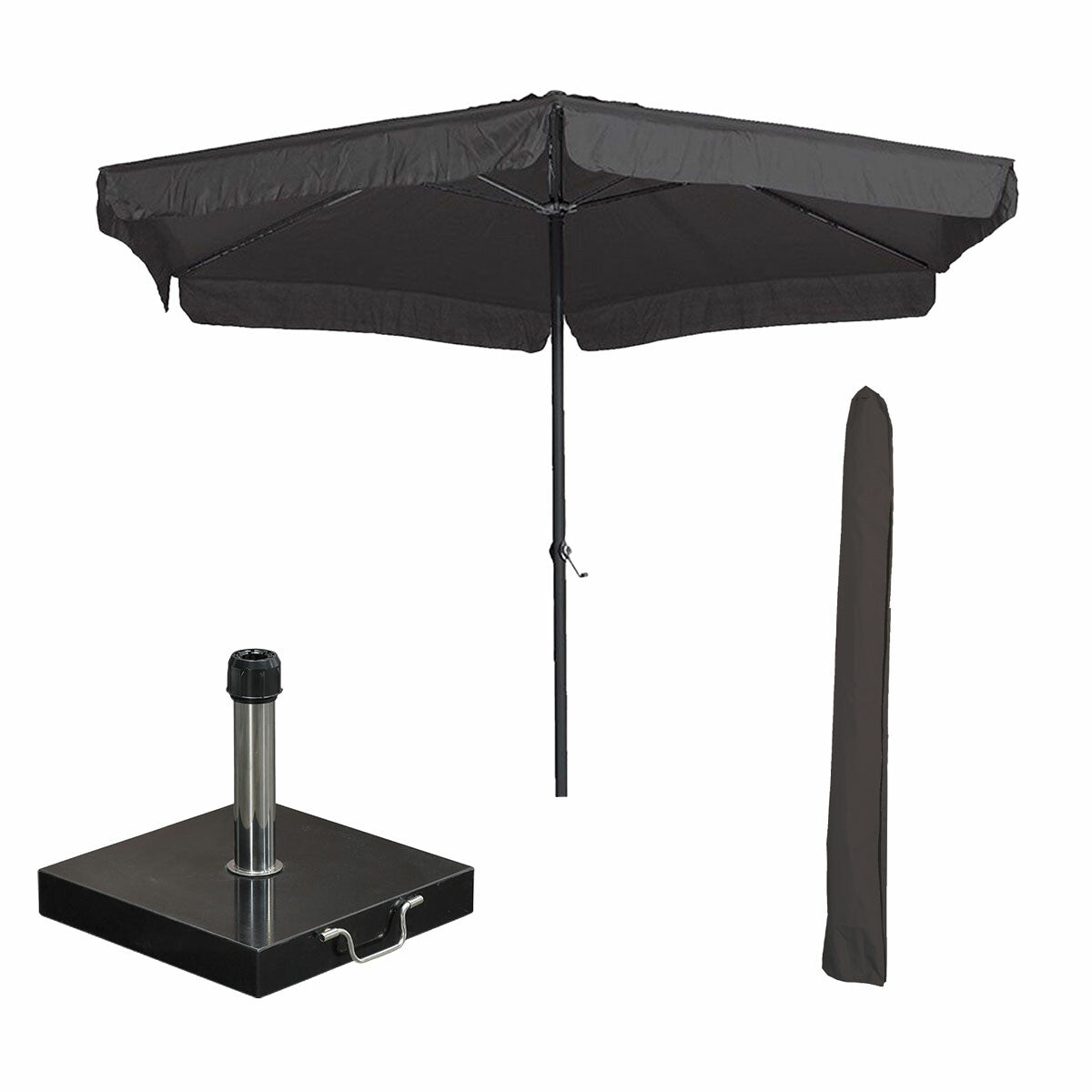 Garden Impressions stokparasol Delta d grijs Ø300 cm met 40 kg Cosmo voet en hoes