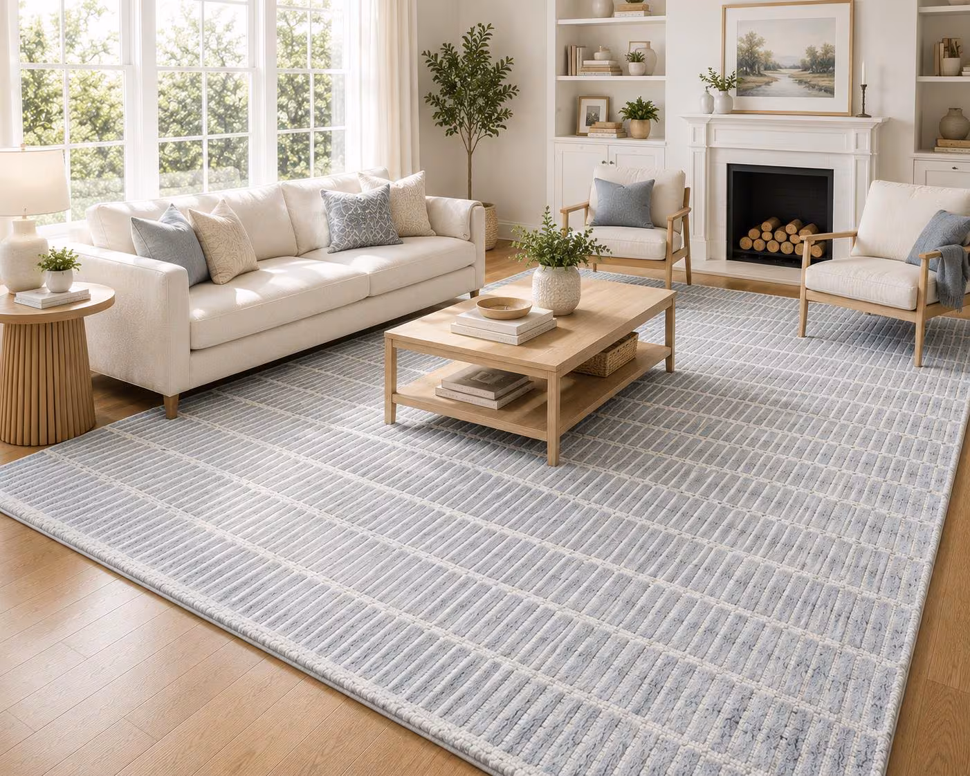 Modern Tufted Rug, Light Blue Area Rug, Handmade Wool Carpet Decor