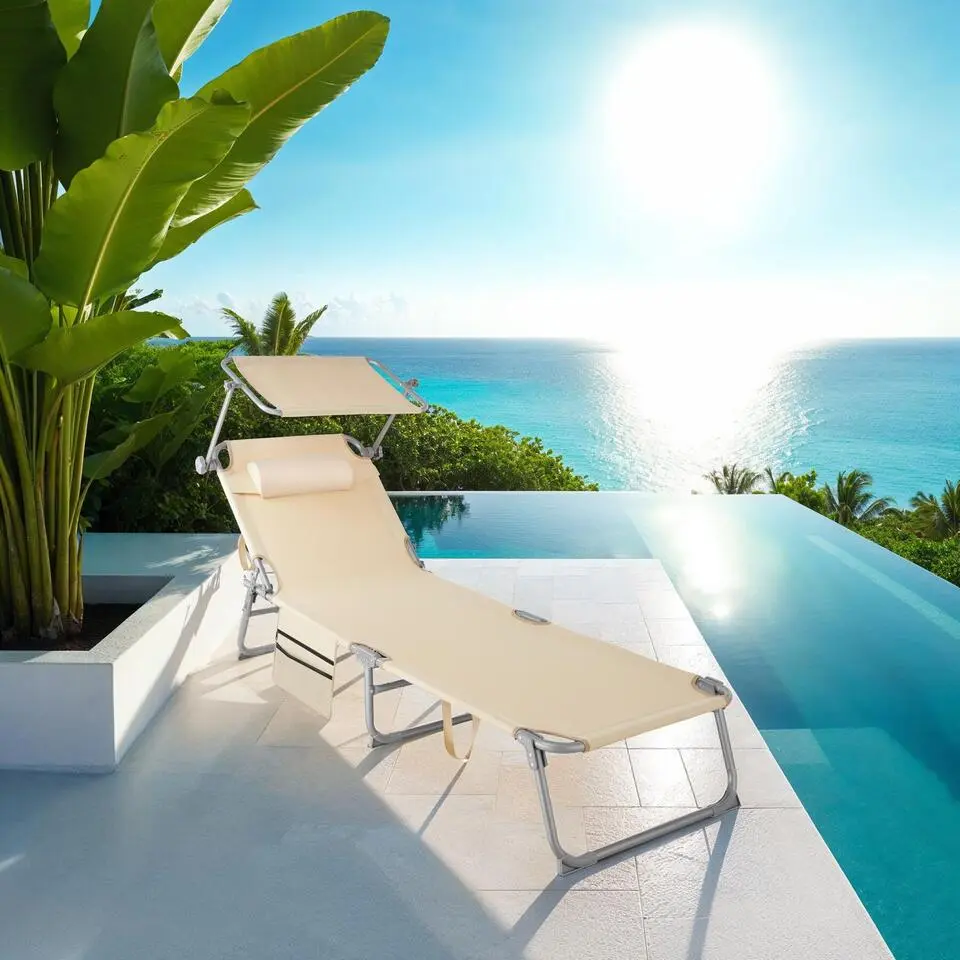 tectake Ligbed Chlo&eacute; 4-niveaus, hoofdkussen en tas, Beige