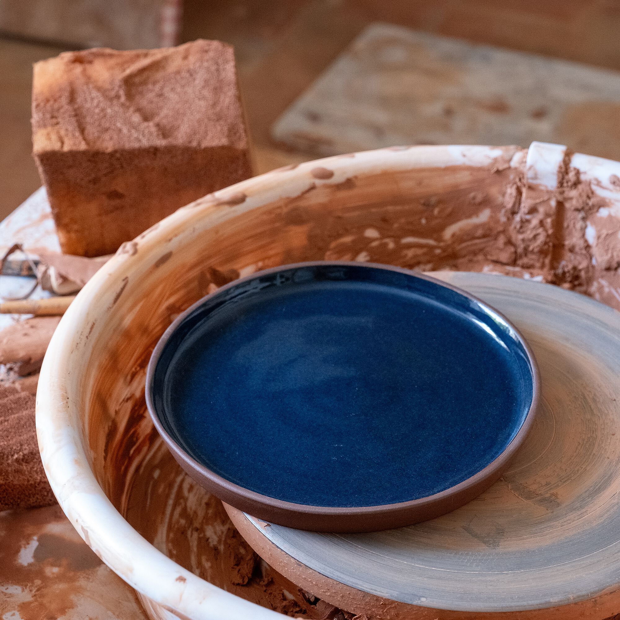 MARIA - Assiette à dessert en terre cuite et grès D19cm - bleu