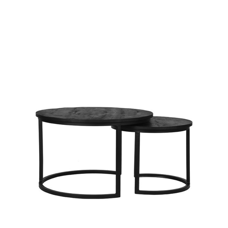 LABEL51 Salontafel Double - Zwart Mangohout - 70x70x45cm - Set van 2