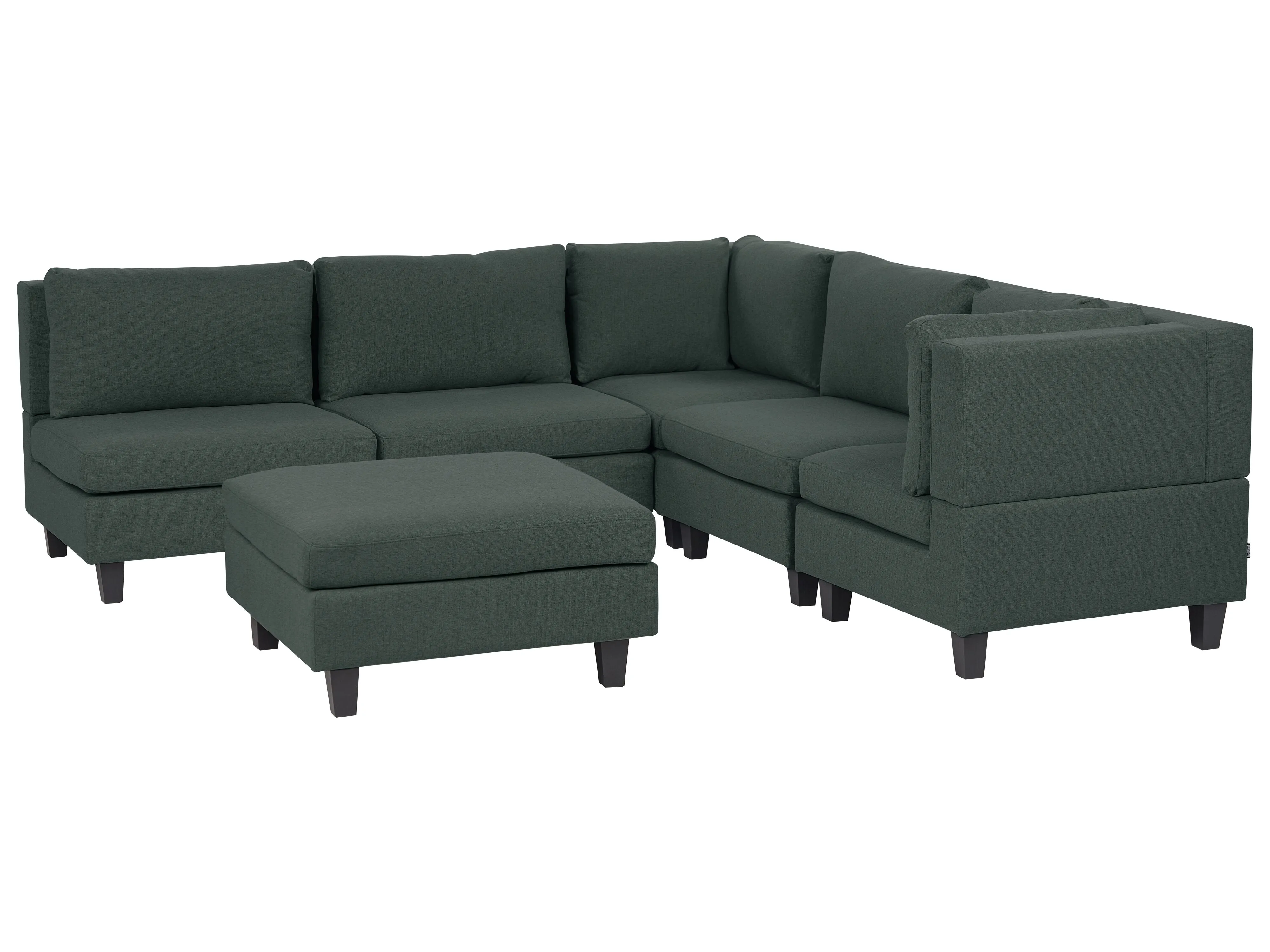 Modular Corner Sofa 5 Seater UNSTAD Fabric Dark Green with Ottoman Left Hand