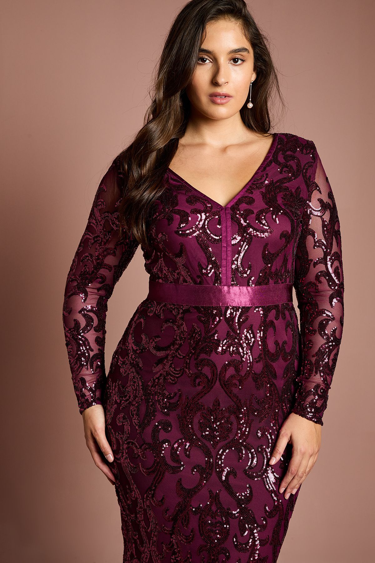 Coast Plus Size Long Sleeve Sequin Maxi Dress