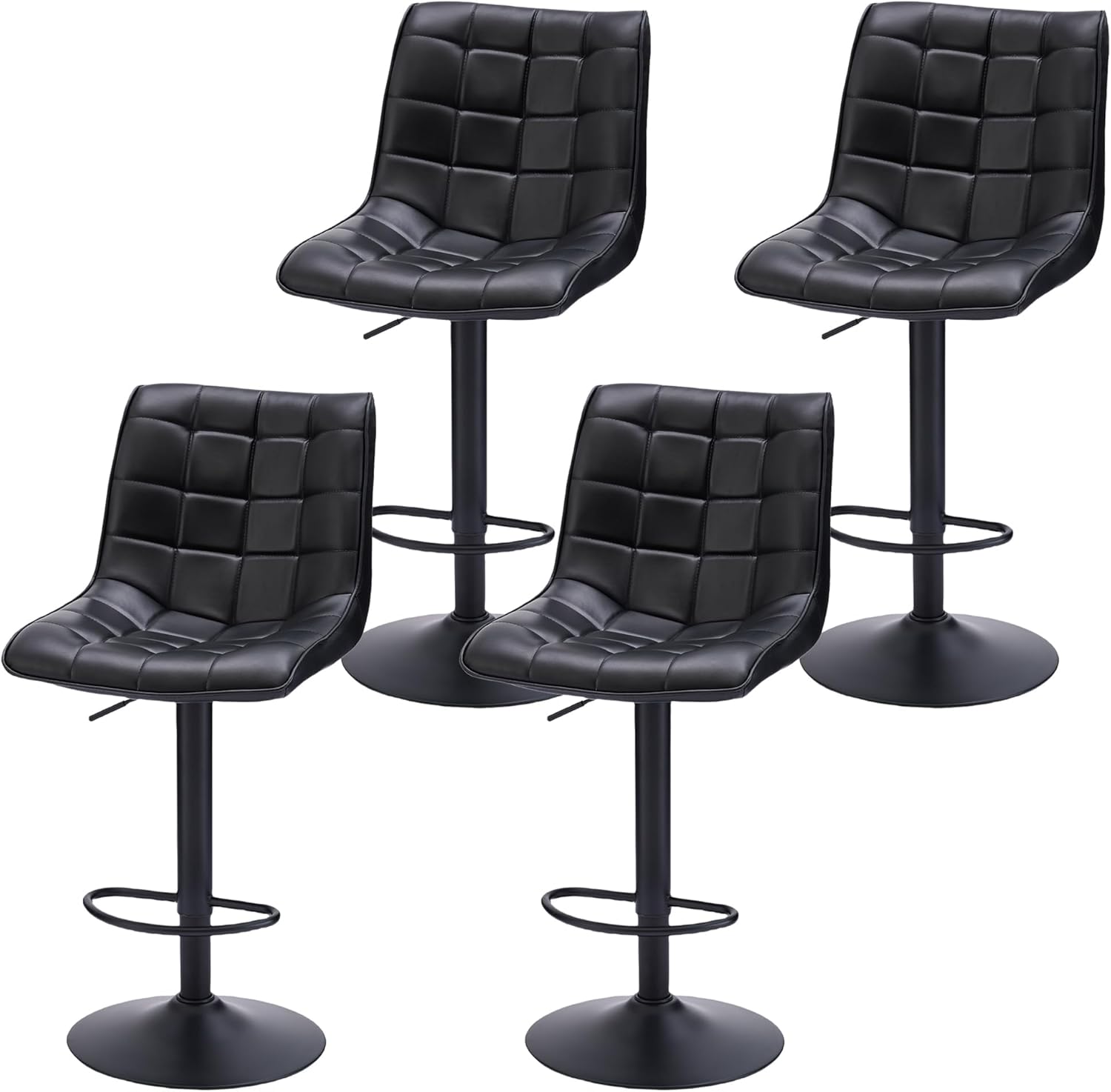Bar Stools Set of 4, Adjustable Counter Height Bar Stools 24-33, Modern Swivel Barstools with Backs, Black Kitchen Bar Chairs for Kitchen Island (Black, 4PCS)