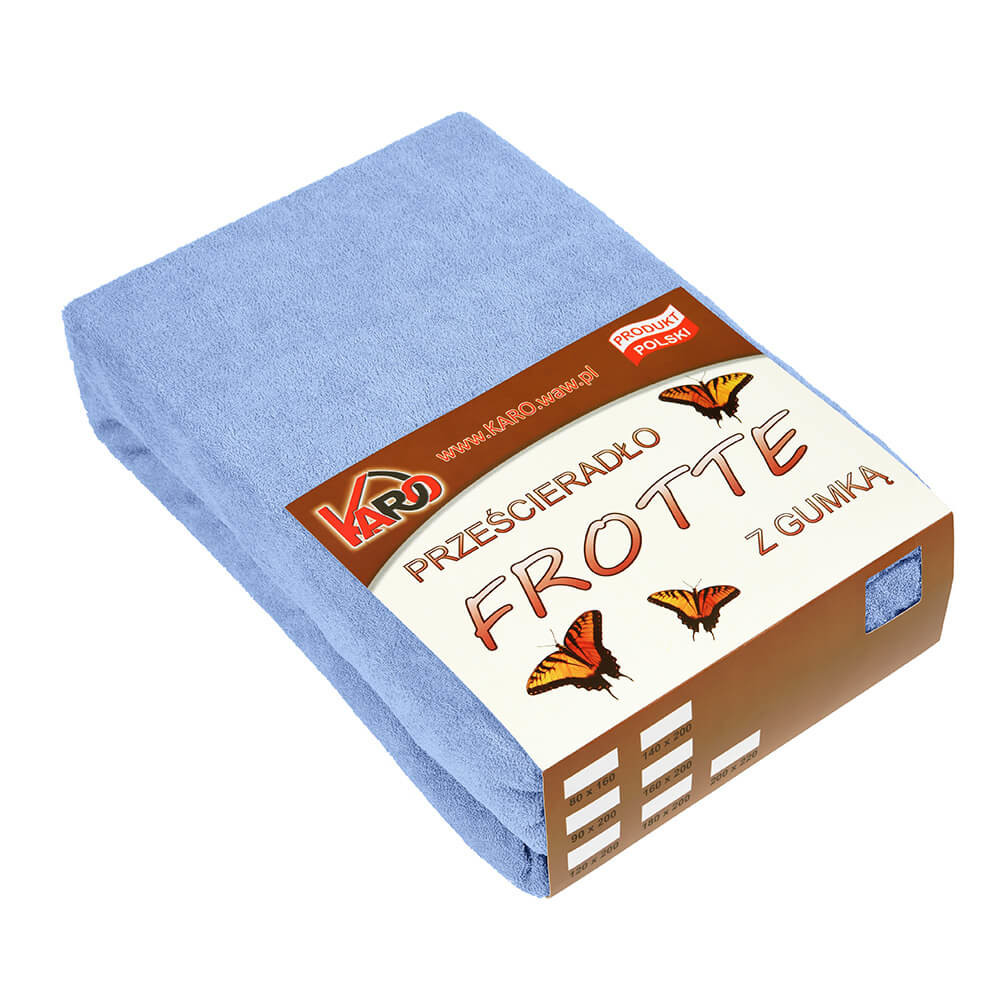 Prześcieradło frotte z gumką 200x220 błękitne 028 KARO