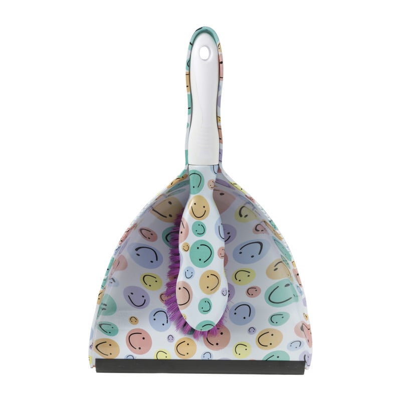 Veger en blik smiley - set van 2 - 35x22x10 cm