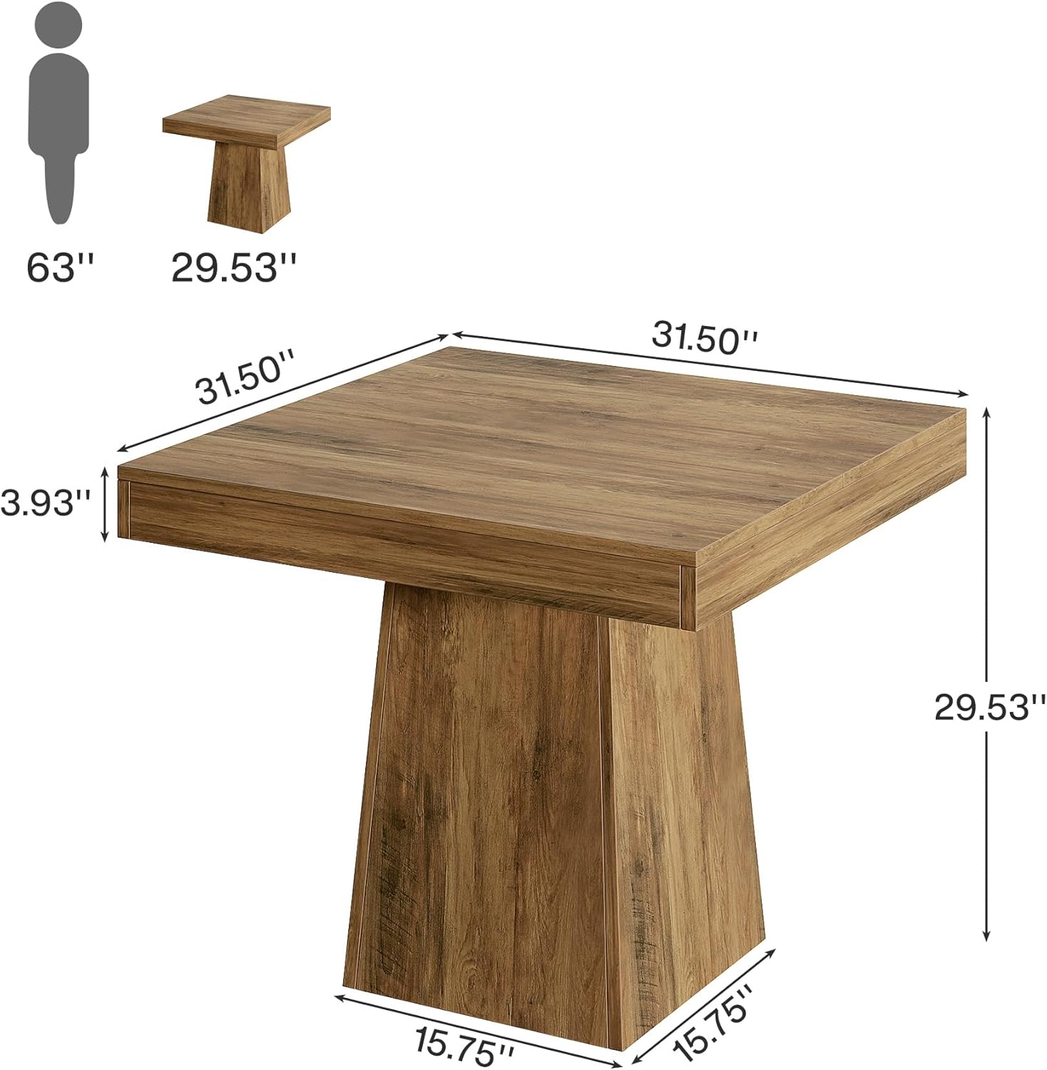 Tribesigns Square Dining Table for 4, 31.5-Inch Small Kitchen Table with Sturdy Pedestal Base, Farmhouse Dinner Table for Dining Room, Living Room, Kitchen, Brown