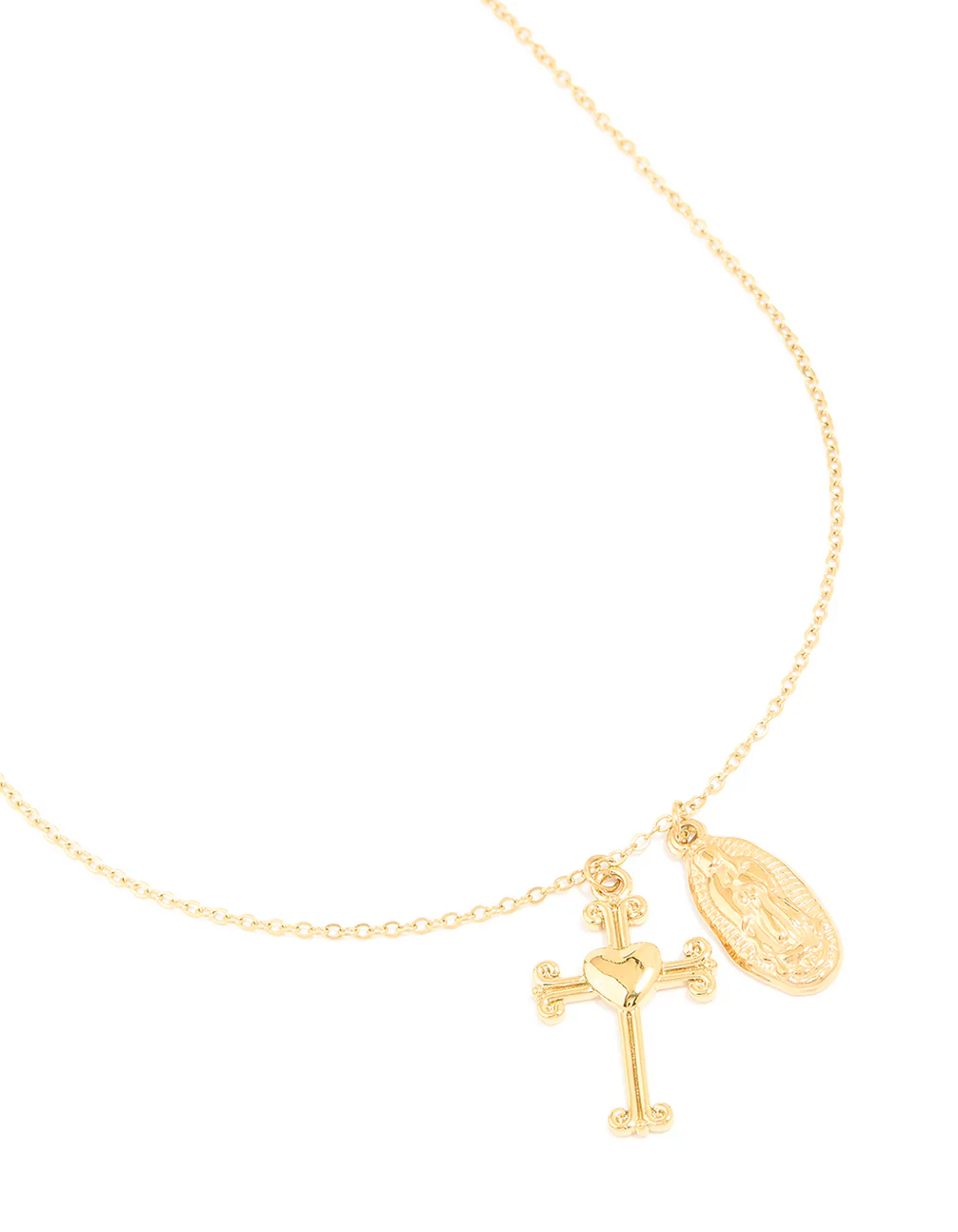 Waterproof Gold Plated Stainless Steel Cross & Mary Pendant Necklace