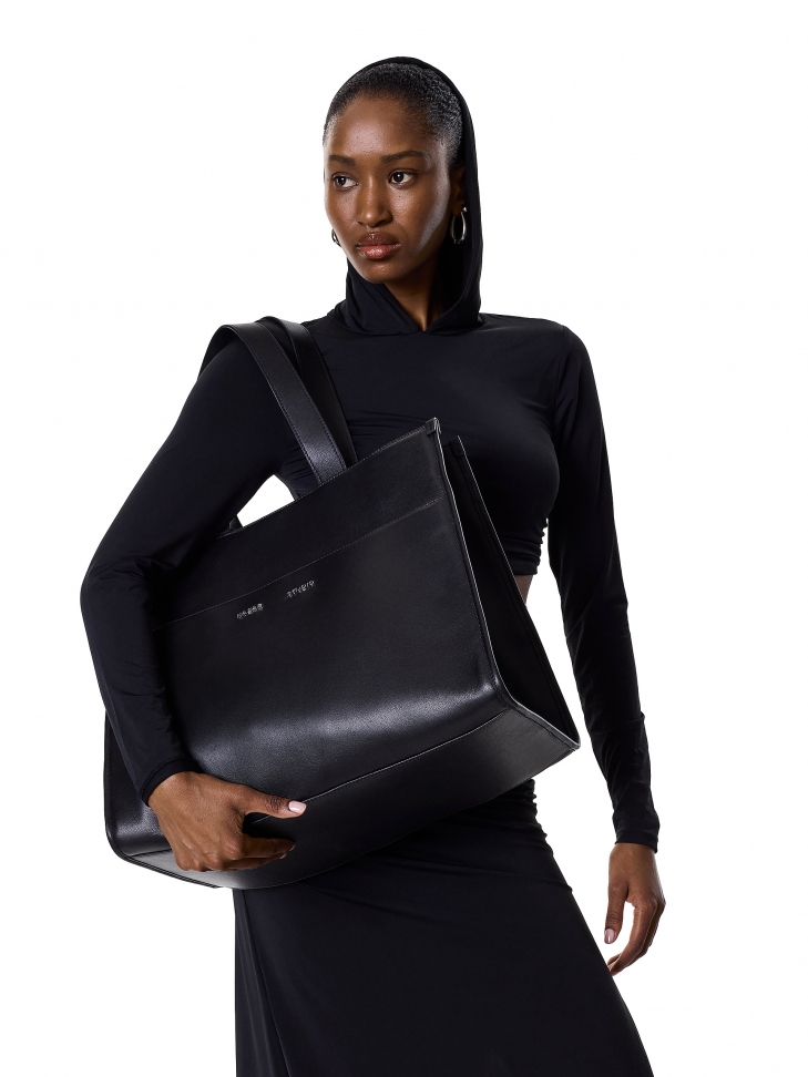 Large black tote bag with pouch