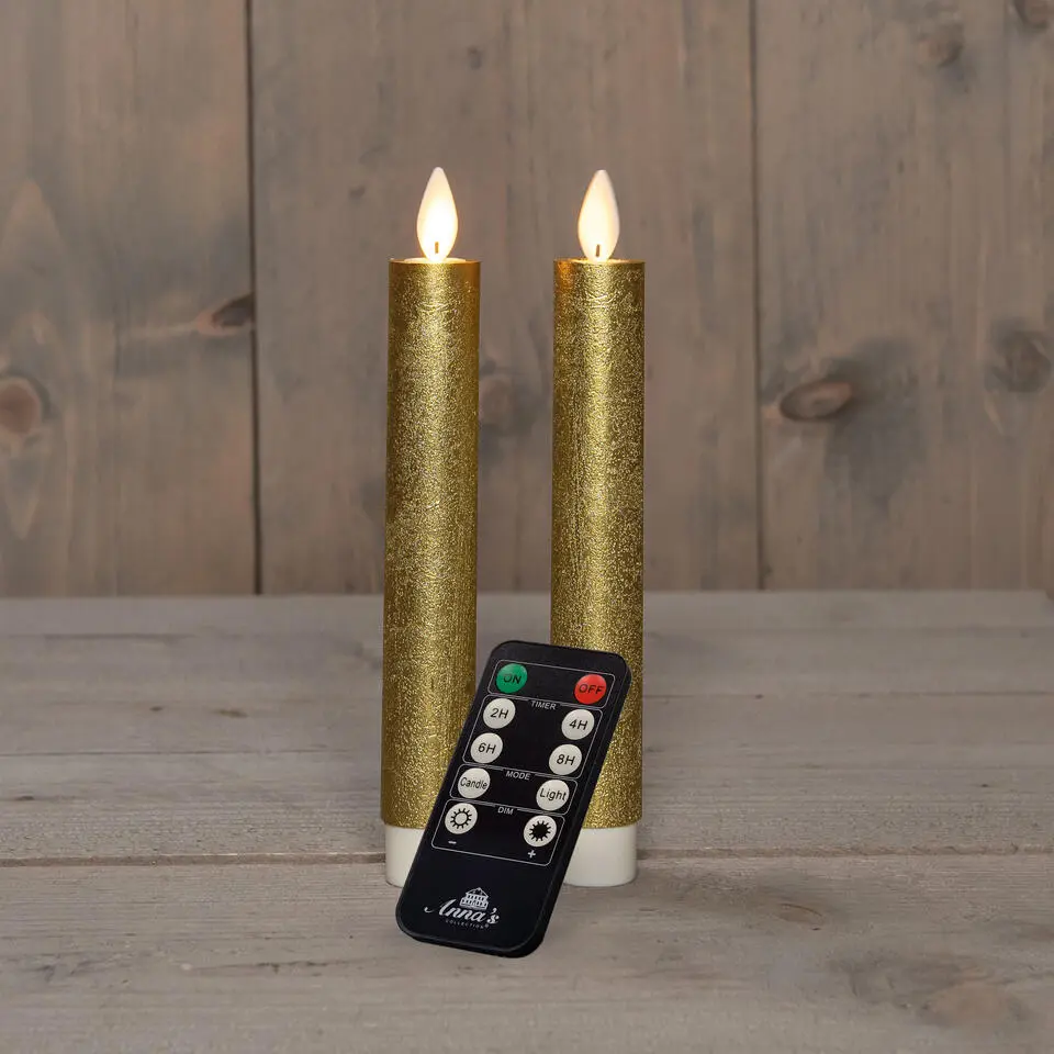 Anna's Collection LED dinerkaarsen - 2x - goud - 18 cm