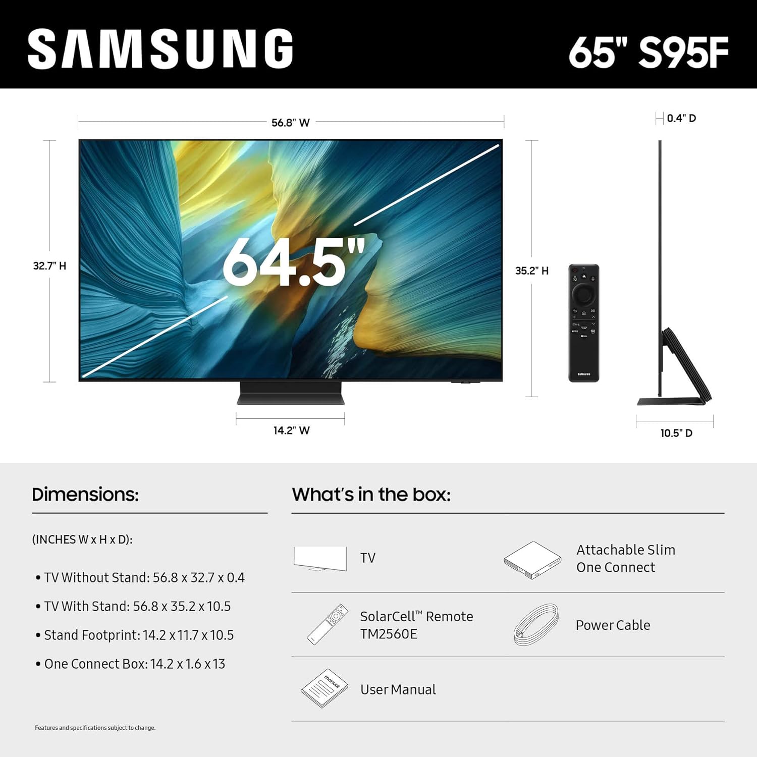 SAMSUNG 65-Inch Class OLED S95F 4K Glare Free Smart TV (2025 Model) NQ4 AI Gen3 Processor  OLED HDR Pro  Motion Xcelerator 164Hz  Dolby Atmos  Samsung Vision AI  Alexa Built-in