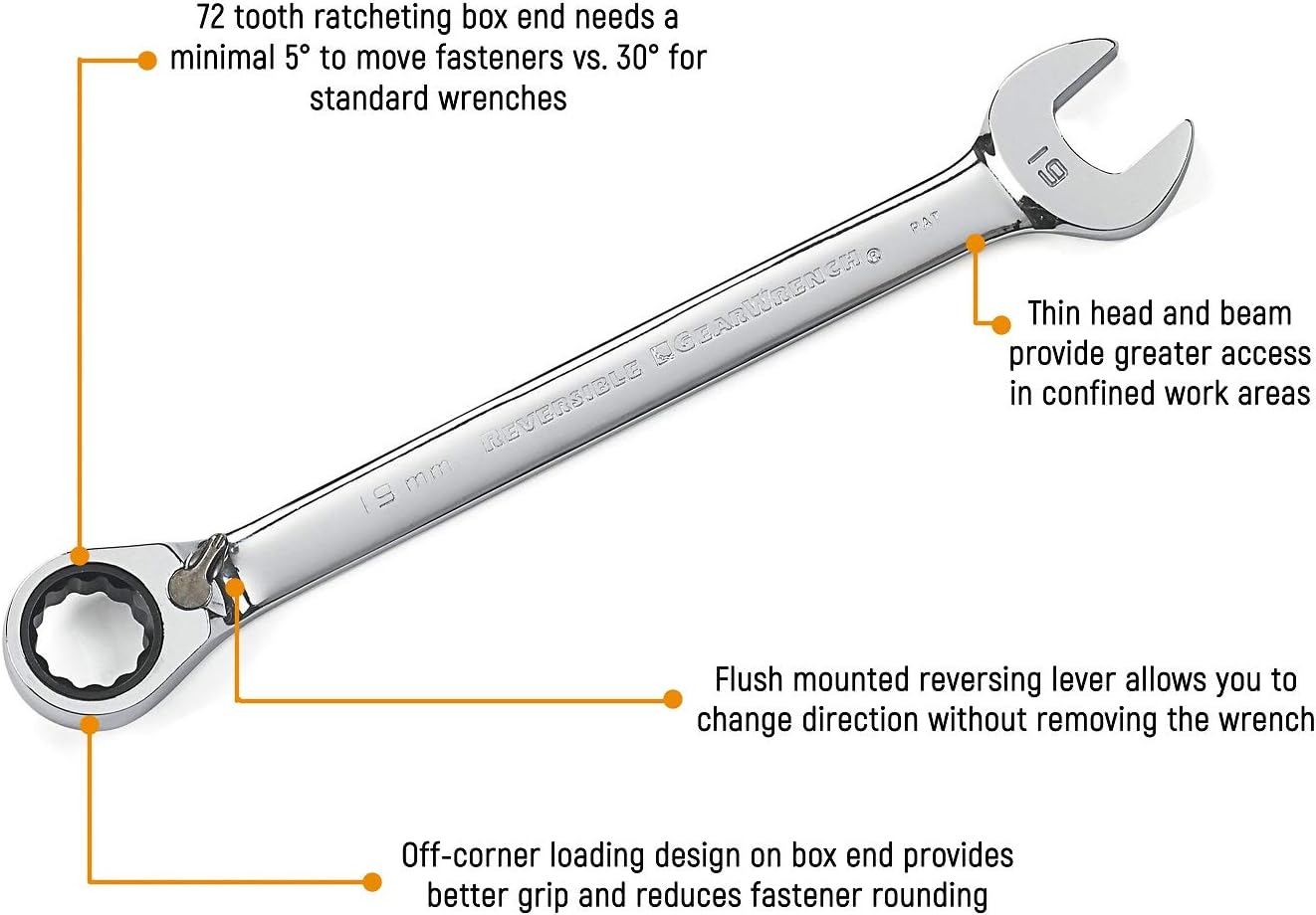 GEARWRENCH 8 Piece 72-Tooth 12 Point Reversible Ratcheting Combination SAE Wrench Set | 9533N