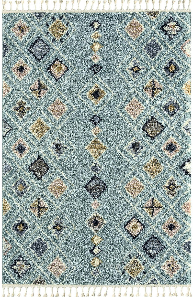 DELYA - Tapis salon berbere turquoise 160x230 dessin ethnique