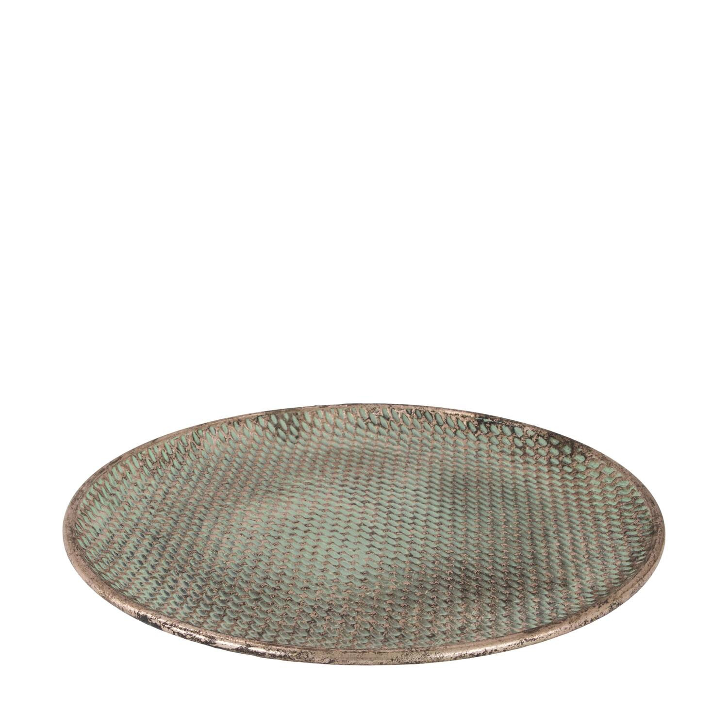 Taca Decor Okrągła Złota Vintage 38 cm Metalowa