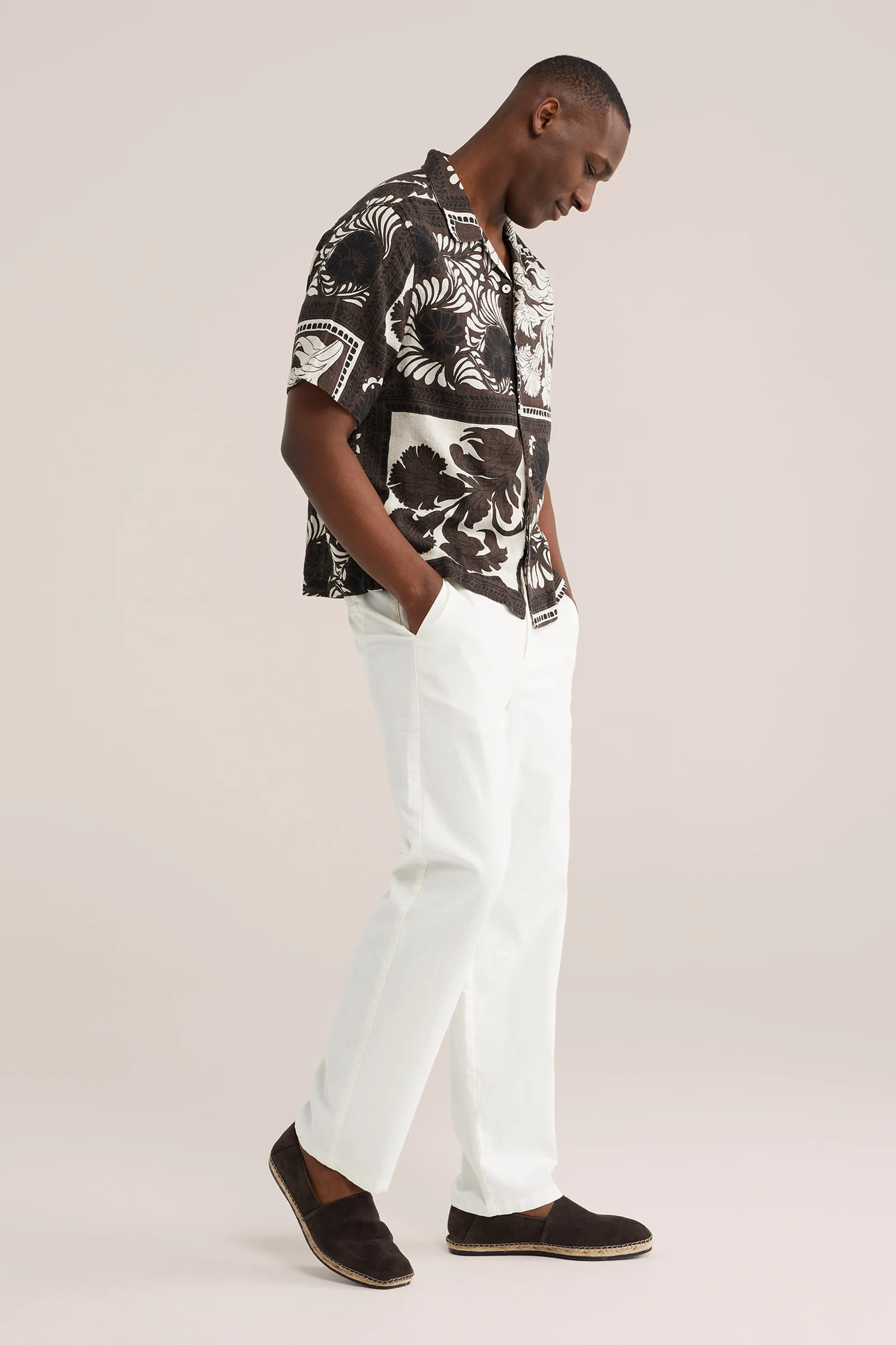 Heren regular fit smart broek van linnenmix