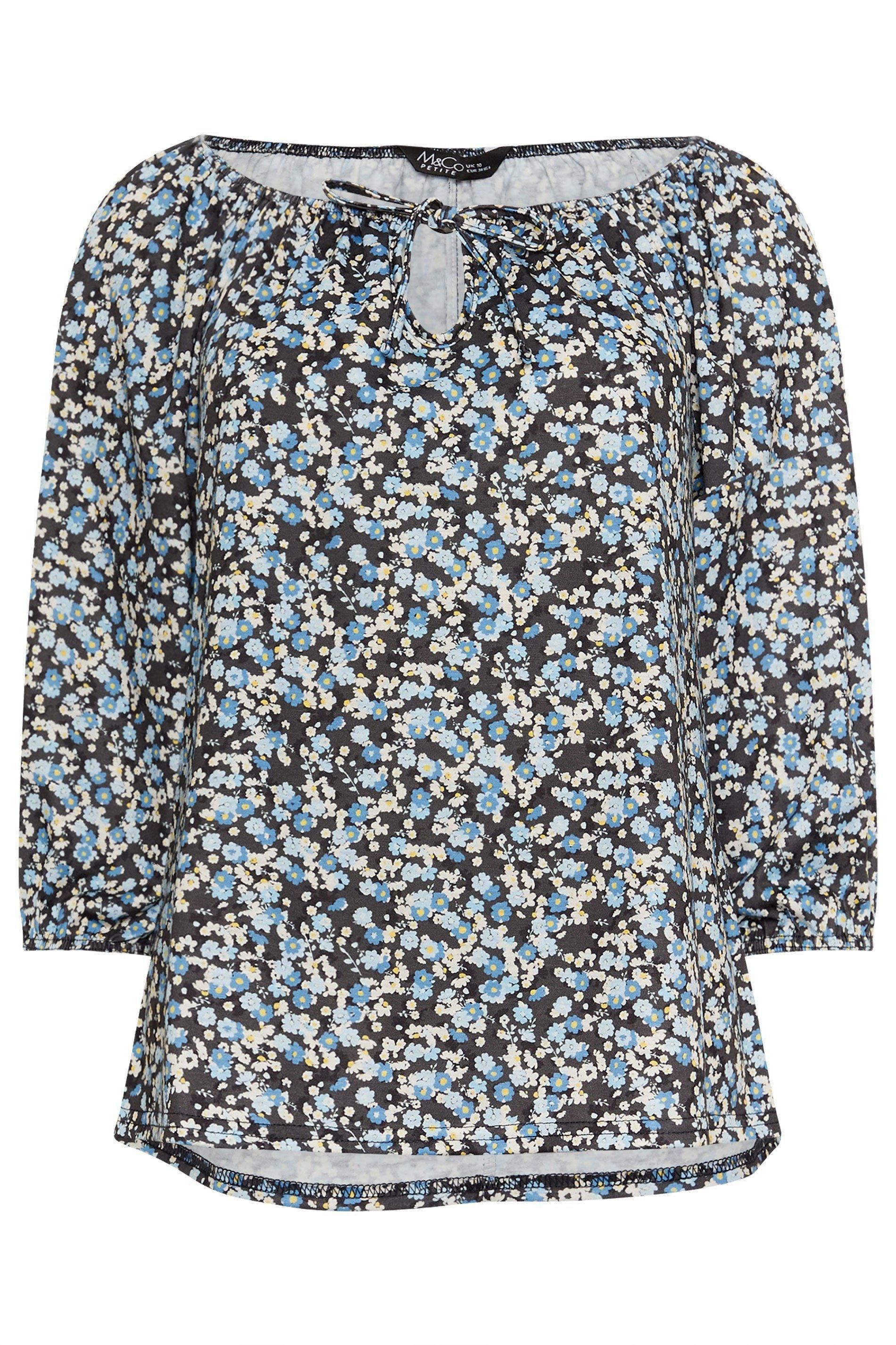 M&Co Floral Print Tie Neck Top