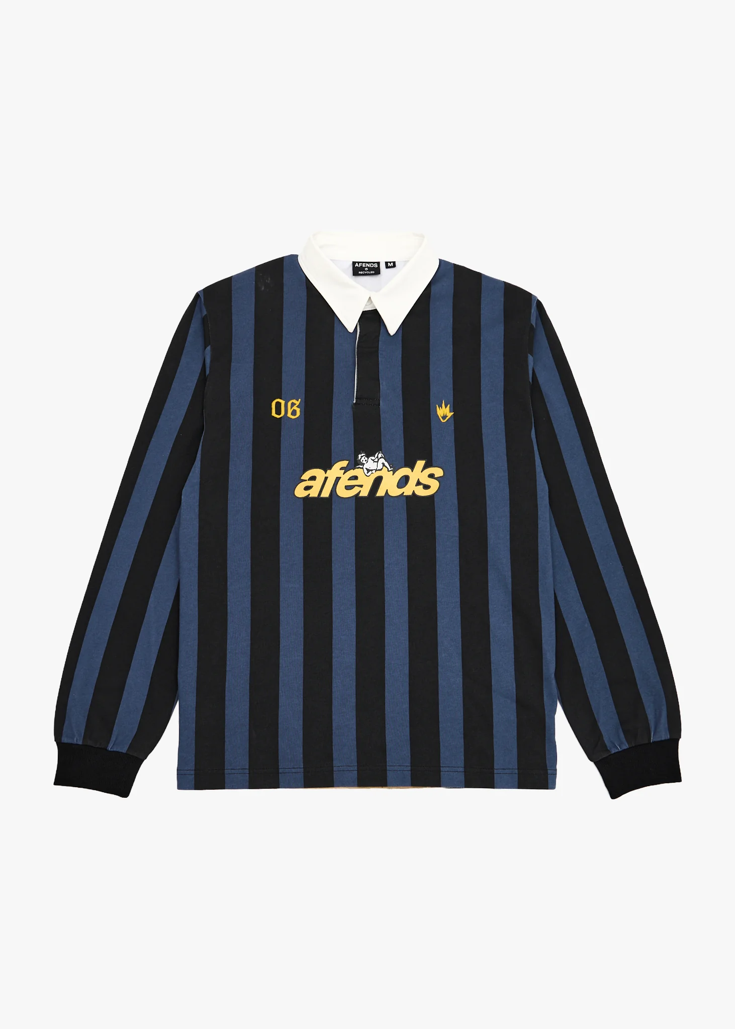 AFENDS Mens Angel Boy - Rugby Long Sleeve Tee - Black Stripe