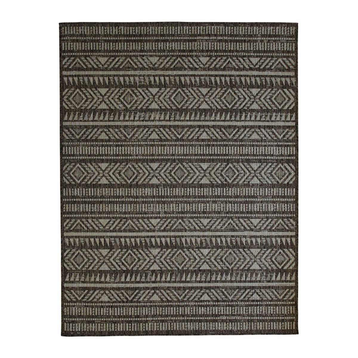 TERRAIN - Tapis intérieur-extérieur aspect jute motif ethnique marron 133x170