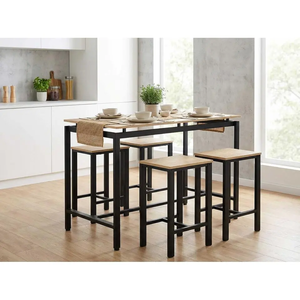 Bartafel Joel - met vier barkrukken - eikdecor/zwart