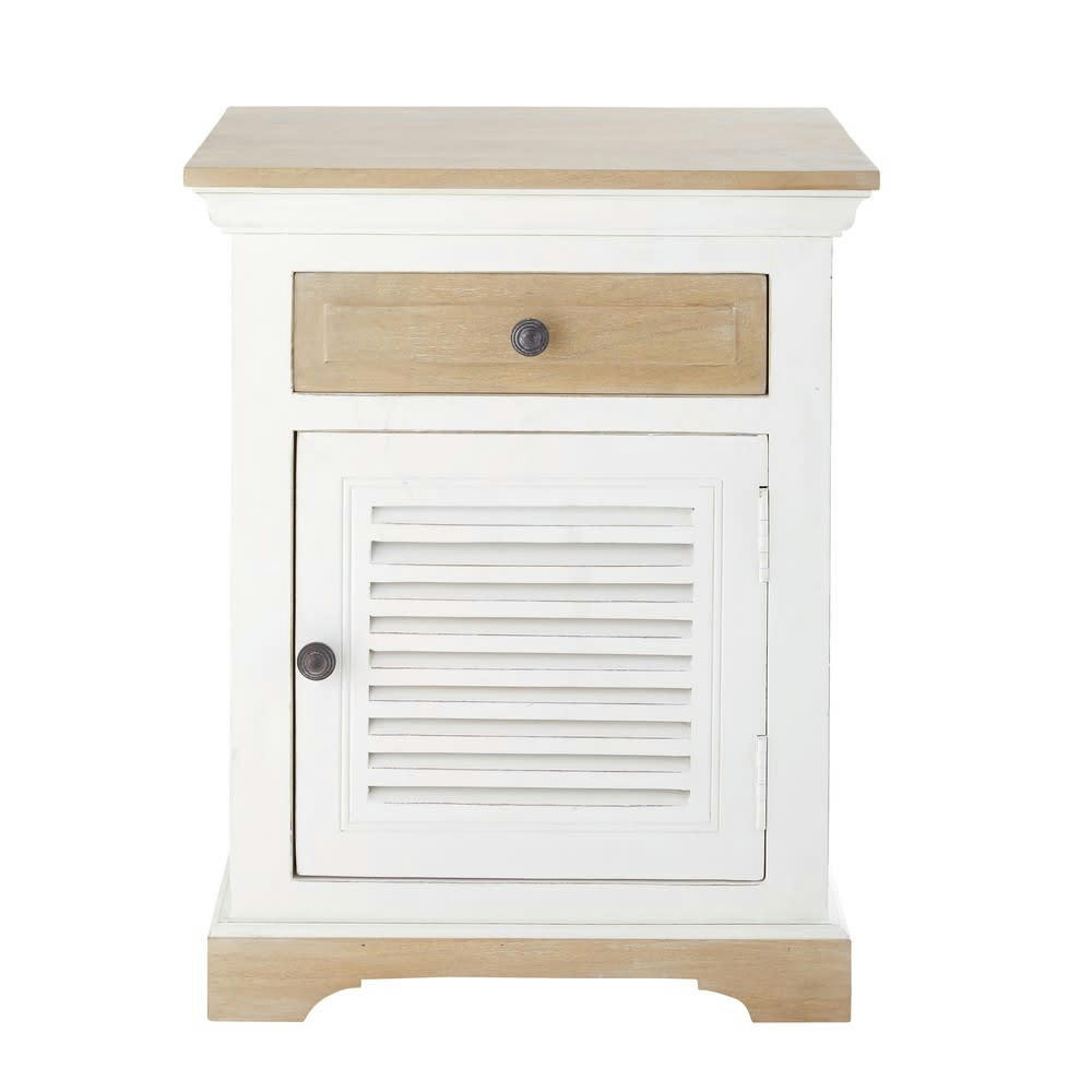 Cezembre - Table de chevet 1 porte 1 tiroir en manguier massif blanc