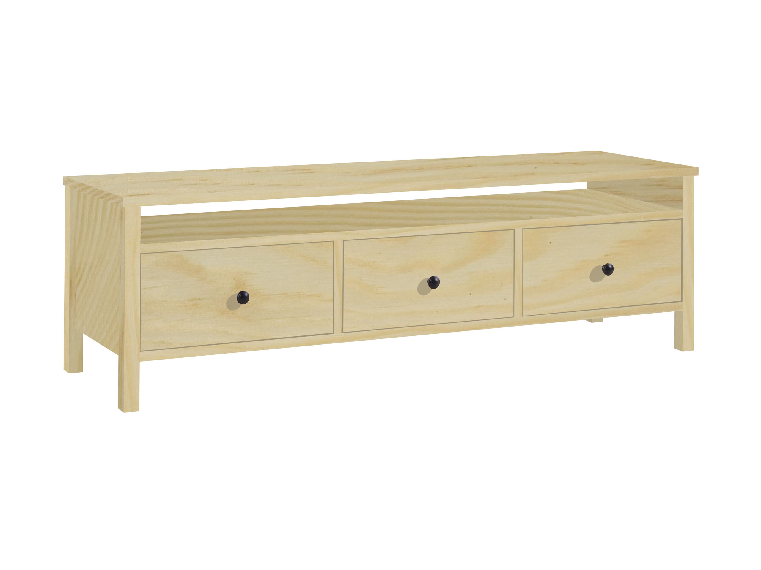Szafka RTV 143 cm z szufladami drewniana Prestige, kolor sosnowy