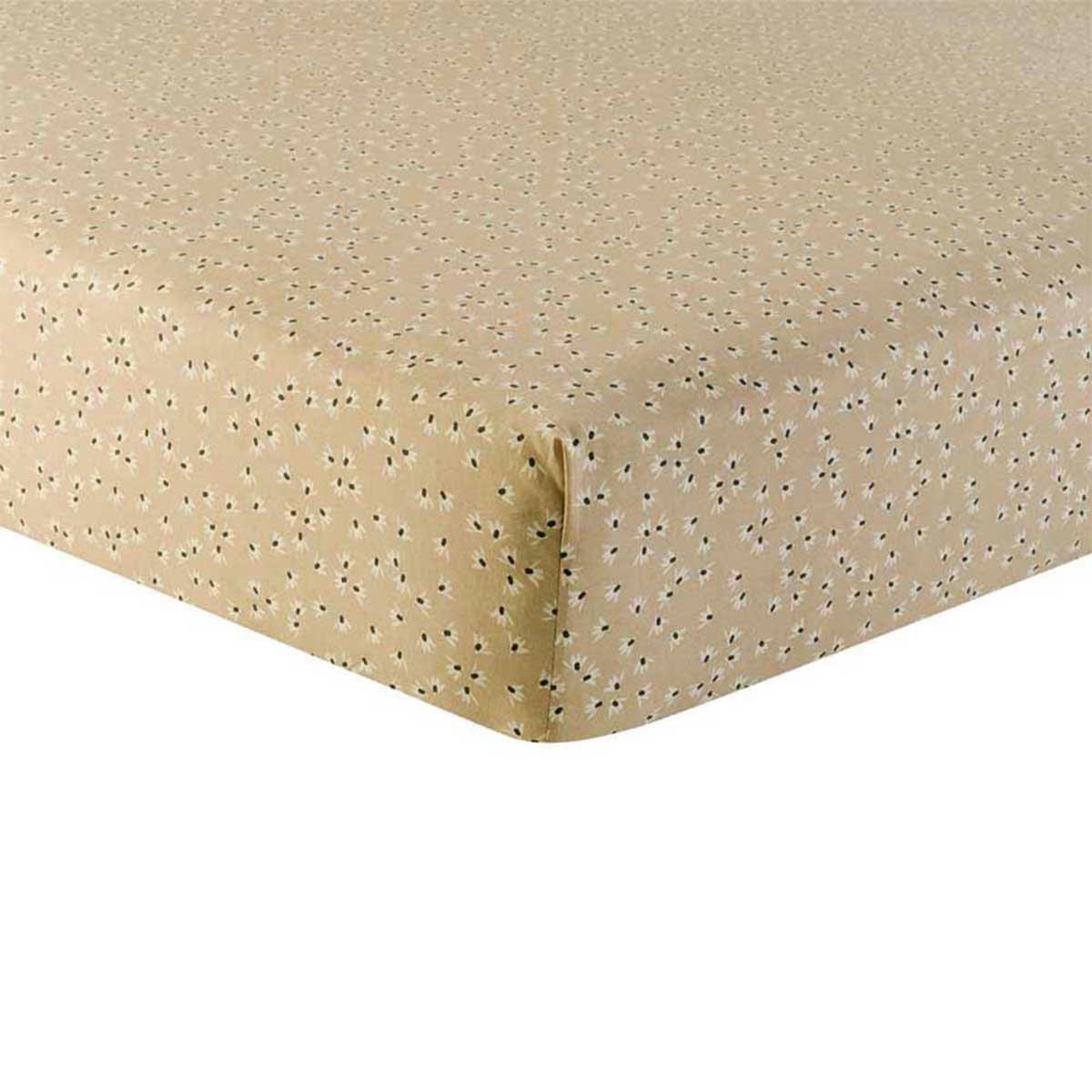 LEONIE - Drap housse imprimé en coton beige sable 140x190