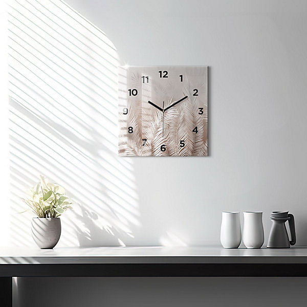 Horloge murale Wallfluent 30x30 cm Avec chiffres Aiguilles noires Feuilles tropicales boho 1 pcs